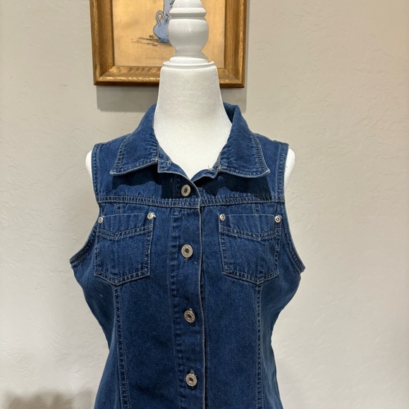 Vintage Denim Button Front  J.L. Sport NY Sleeveless Dress 100% Cotton  Size 8 - Picture 3 of 14